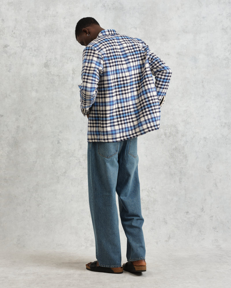 wax london Whiting - Ecru And Blue Strand Check Overshirt