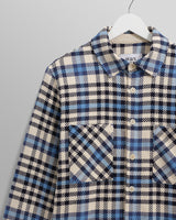 wax london Whiting - Ecru And Blue Strand Check Overshirt
