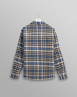wax london Whiting - Ecru And Blue Strand Check Overshirt