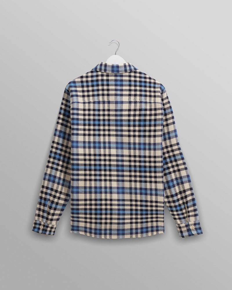 wax london Whiting - Ecru And Blue Strand Check Overshirt