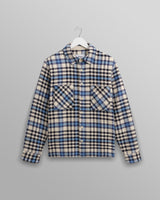 wax london Whiting - Ecru And Blue Strand Check Overshirt