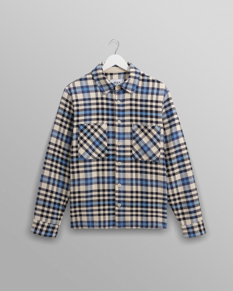 wax london Whiting - Ecru And Blue Strand Check Overshirt