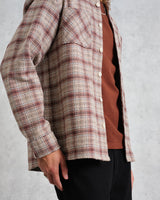 wax london Whiting - Ecru And Burgundy Basket Check Overshirt