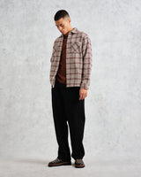 wax london Whiting - Ecru And Burgundy Basket Check Overshirt