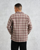 wax london Whiting - Ecru And Burgundy Basket Check Overshirt