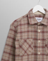 wax london Whiting - Ecru And Burgundy Basket Check Overshirt