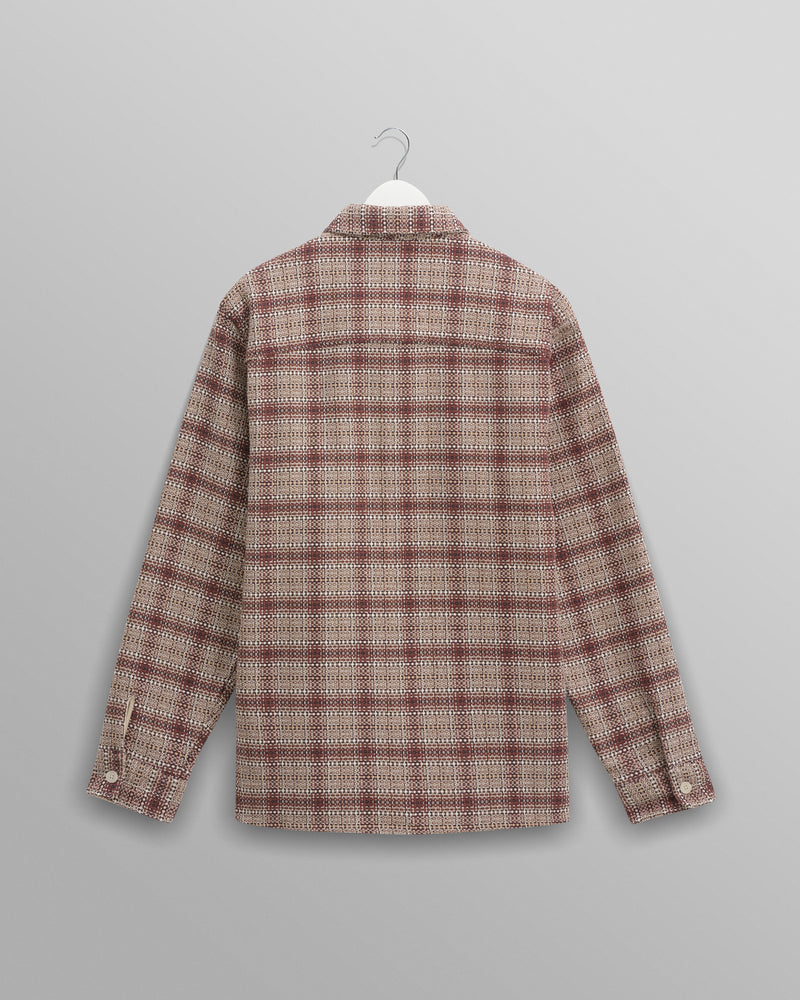 wax london Whiting - Ecru And Burgundy Basket Check Overshirt