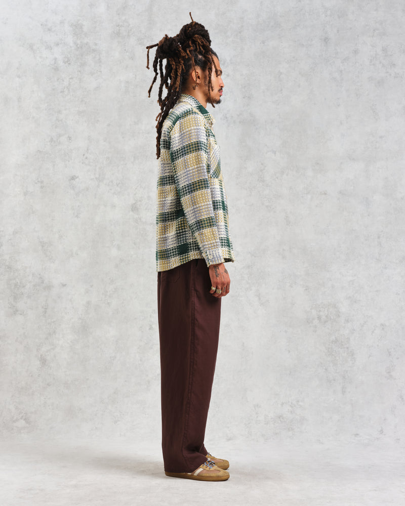 wax london Whiting - Ecru And Green Addle Check Overshirt