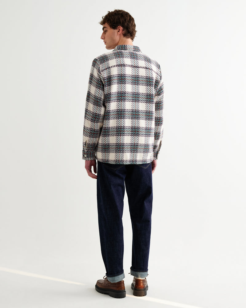 Men's Ecru And Green Hutton Check Overshirt | Wax London