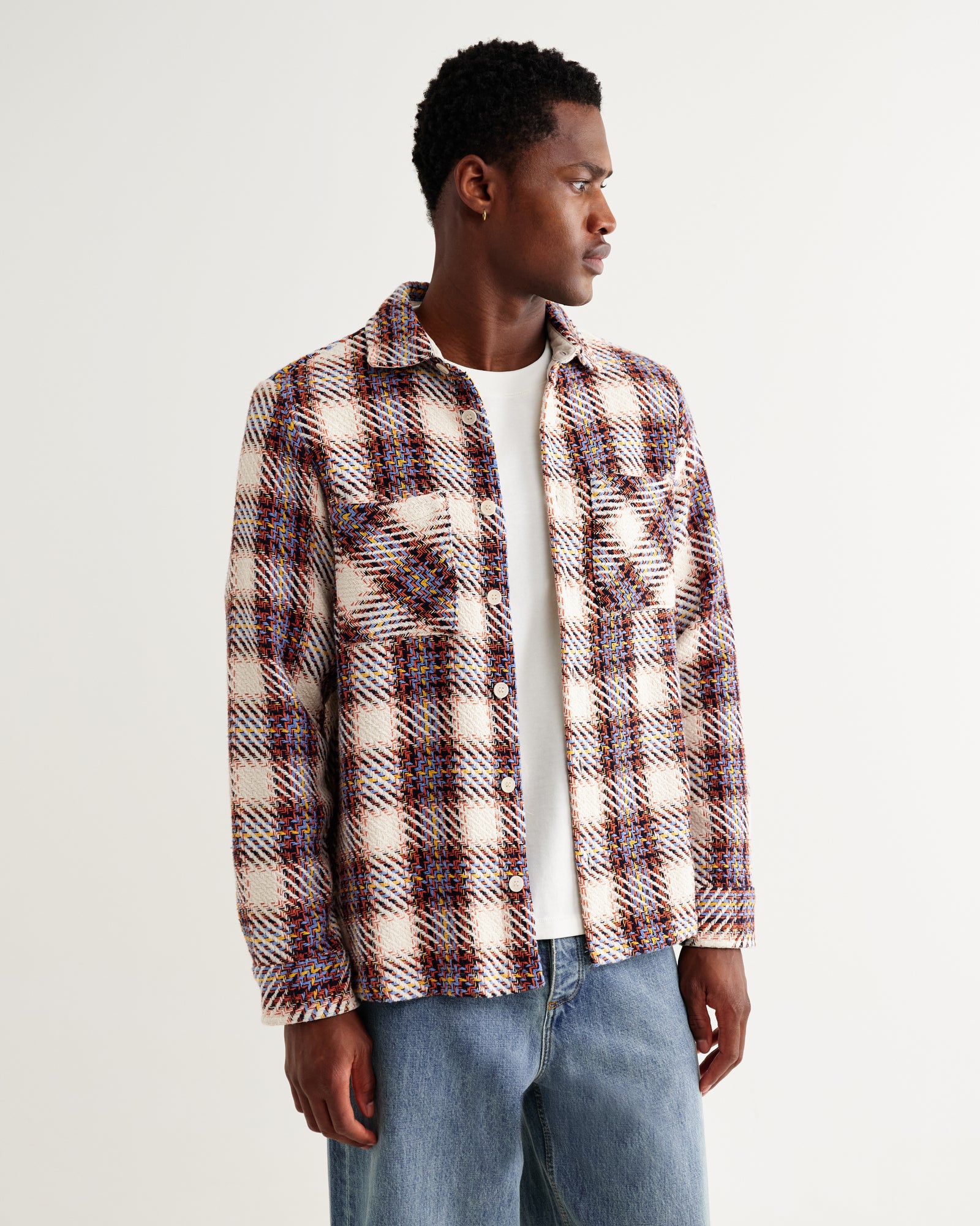 Men's Ecru And Multicolour Hutton Check Overshirt | Wax London