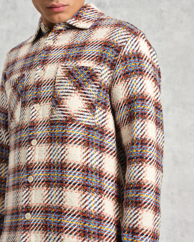 wax london Whiting - Ecru And Multicolour Hutton Check Overshirt