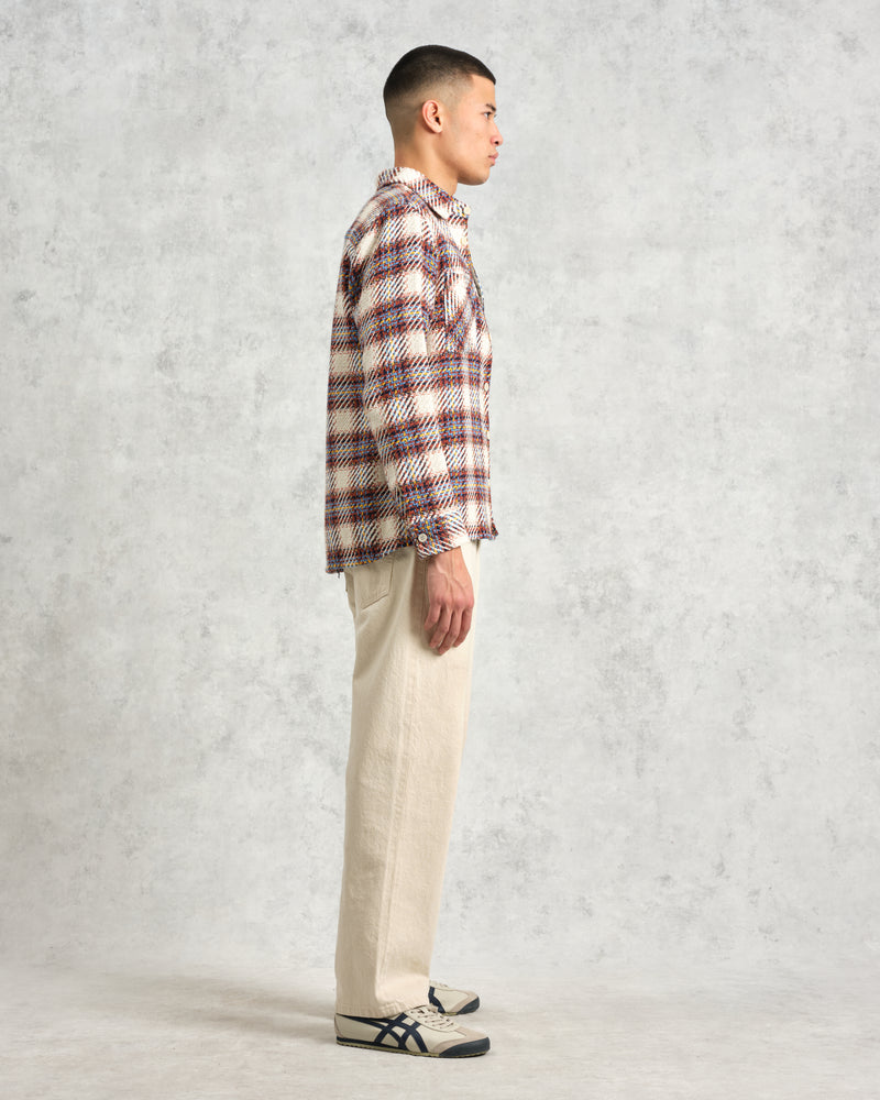 wax london Whiting - Ecru And Multicolour Hutton Check Overshirt