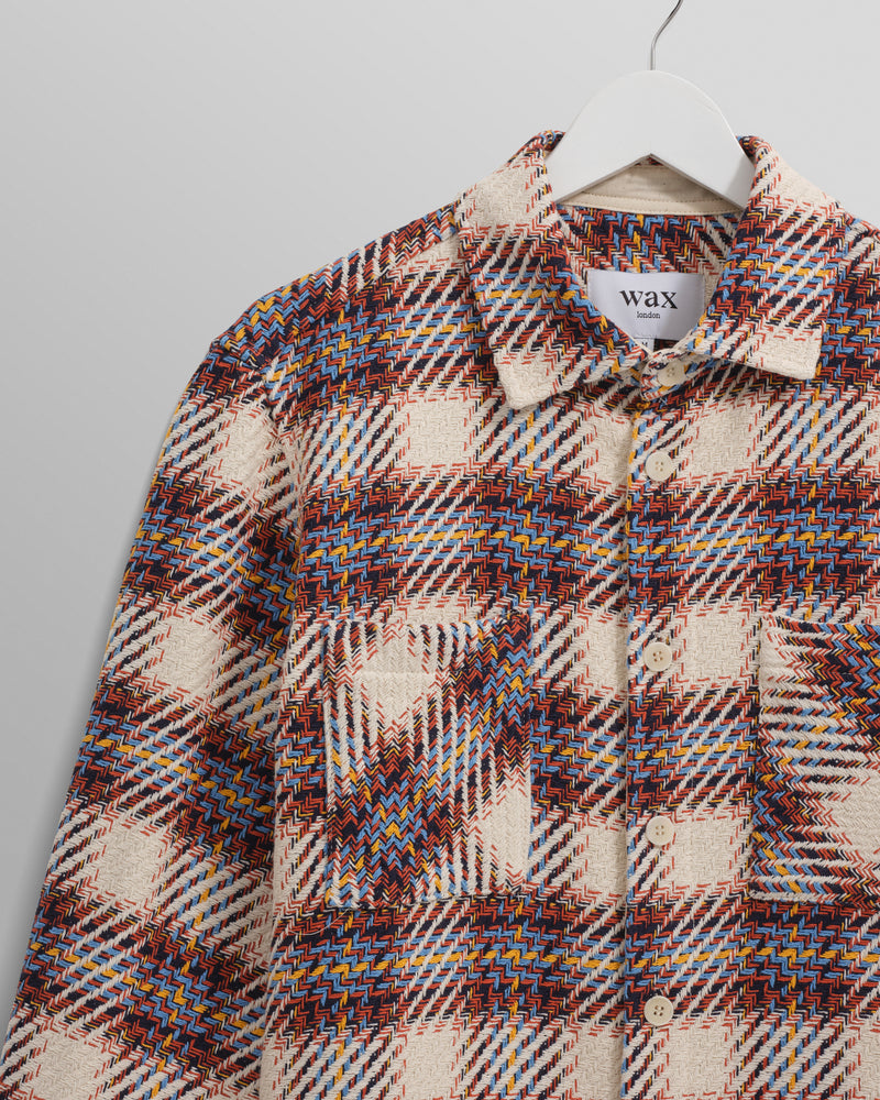 wax london Whiting - Ecru And Multicolour Hutton Check Overshirt