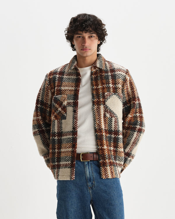 wax london men's Whiting - Ecru And Multicolour Italian Wool Bobble Overshirt