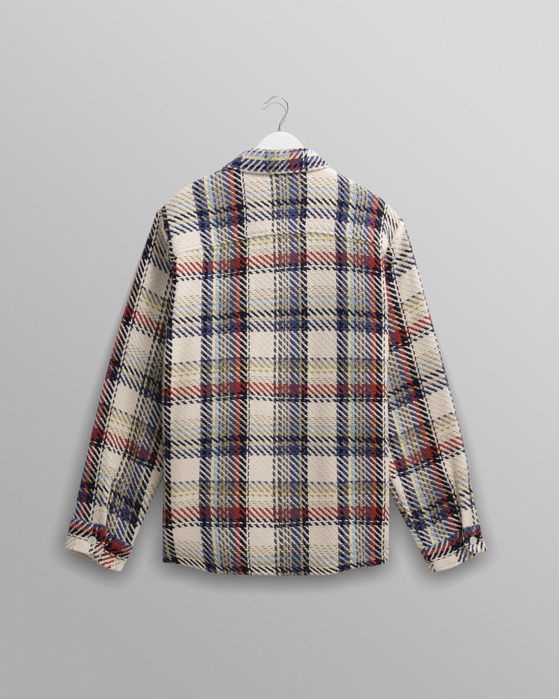 wax london men's Whiting - Ecru And Multicolour Jazz Weave Overshirt