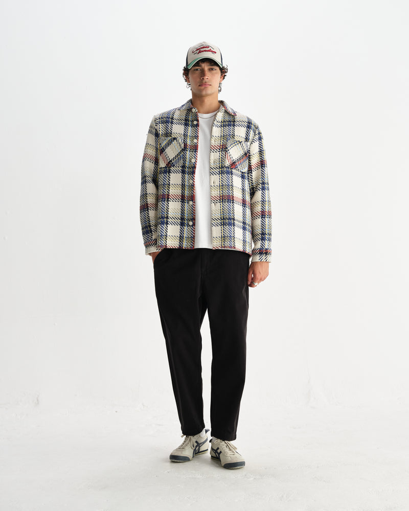 wax london men's Whiting - Ecru And Multicolour Jazz Weave Overshirt