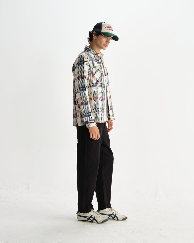 wax london men's Whiting - Ecru And Multicolour Jazz Weave Overshirt