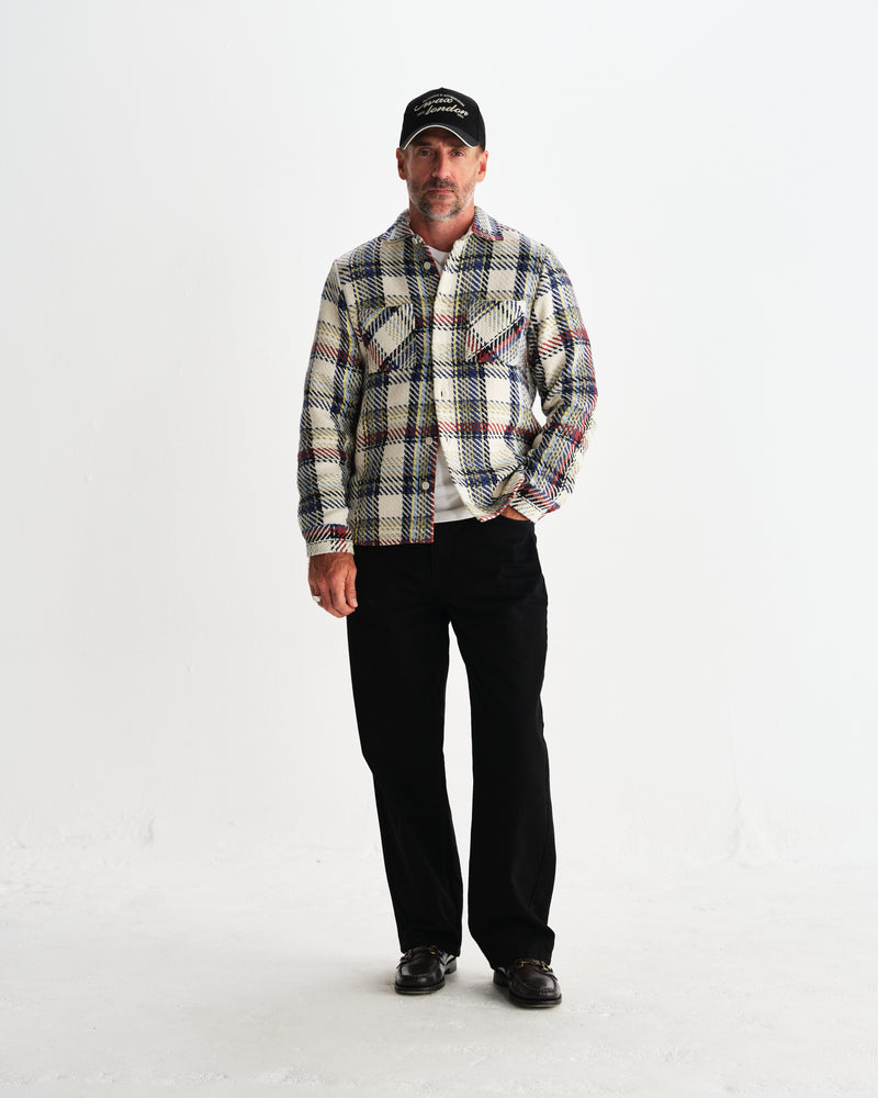 wax london men's Whiting - Ecru And Multicolour Jazz Weave Overshirt