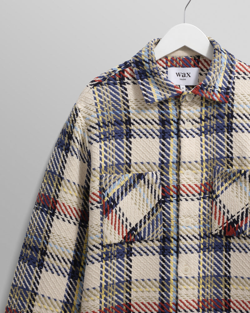 wax london men's Whiting - Ecru And Multicolour Jazz Weave Overshirt
