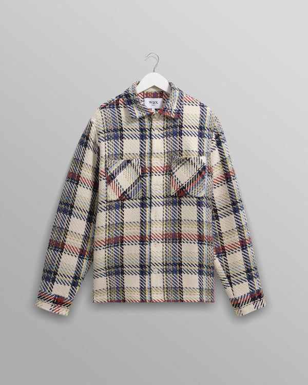 wax london men's Whiting - Ecru And Multicolour Jazz Weave Overshirt