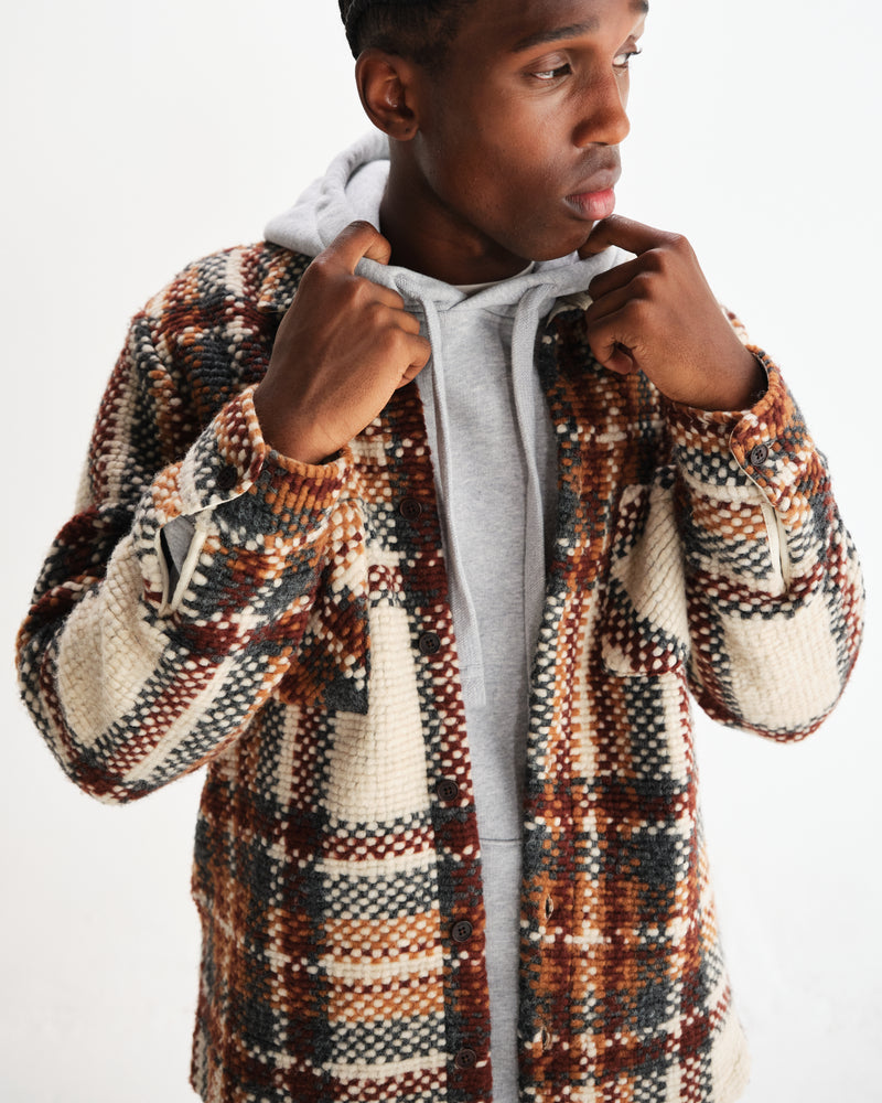 wax london men's Whiting - Ecru And Multicolour Wool Bobble Overshirt