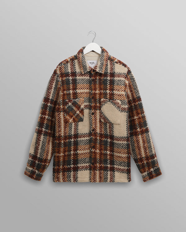 wax london men's Whiting - Ecru And Multicolour Wool Bobble Overshirt