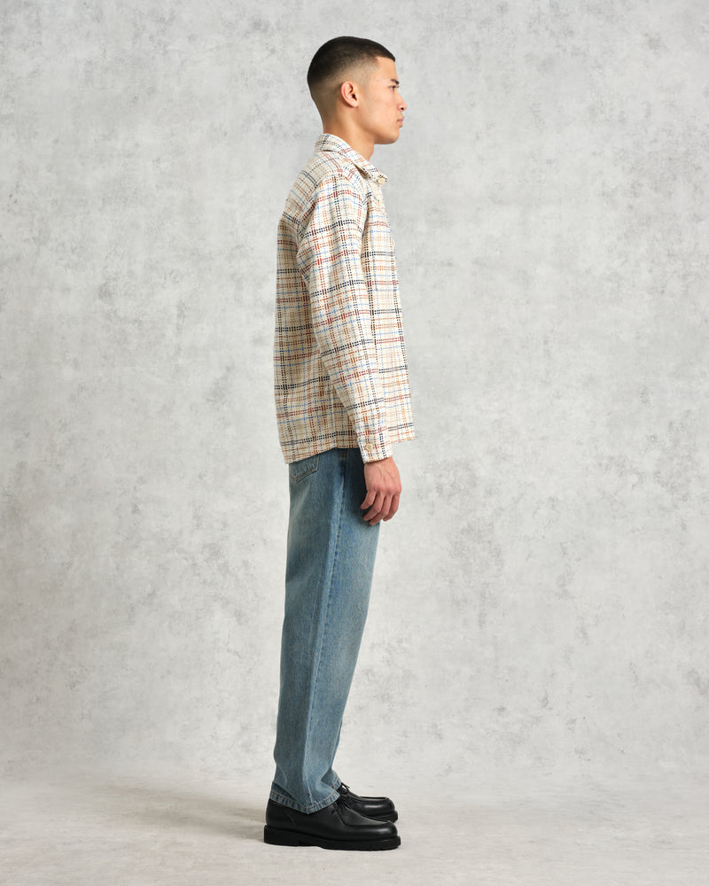 wax london Whiting - Ecru And Multicolour Yard Check Overshirt