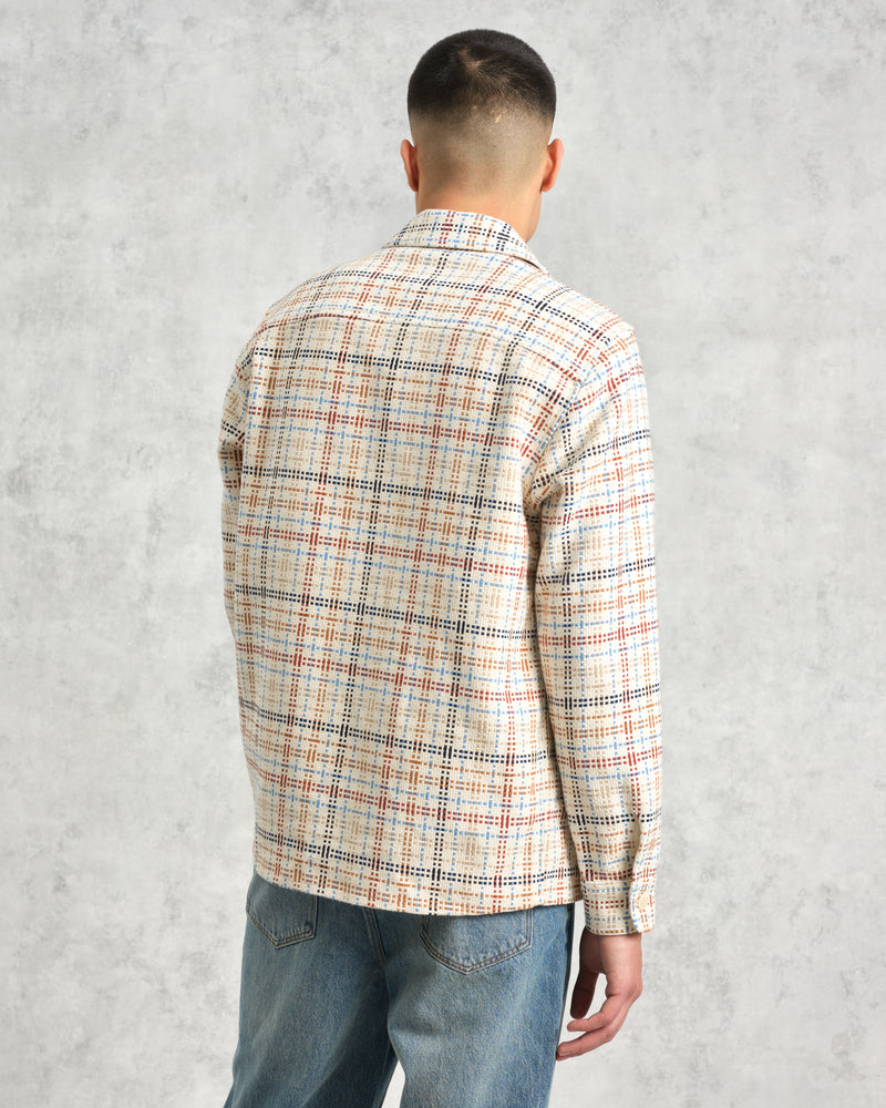 wax london Whiting - Ecru And Multicolour Yard Check Overshirt