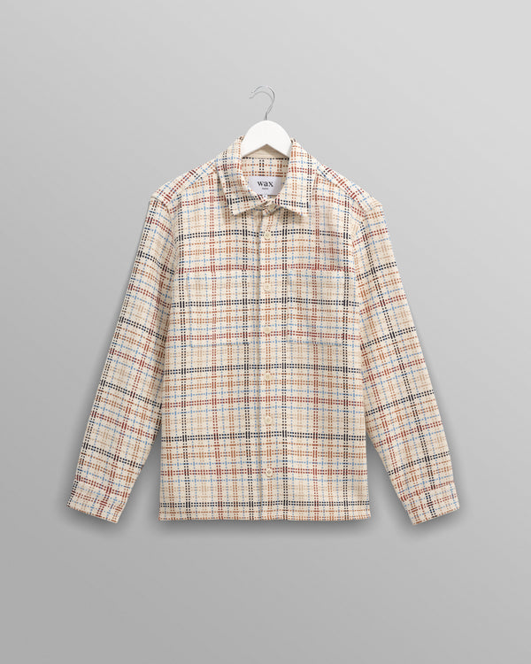 wax london men's Whiting - Ecru And Multicolour Yard Check Overshirt