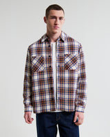 wax london men's Whiting - Ecru And Multicolour Zoar Check Overshirt