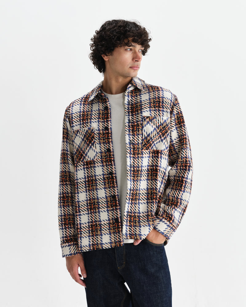 wax london men's Whiting - Ecru And Multicolour Zoar Check Overshirt