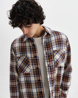 wax london men's Whiting - Ecru And Multicolour Zoar Check Overshirt
