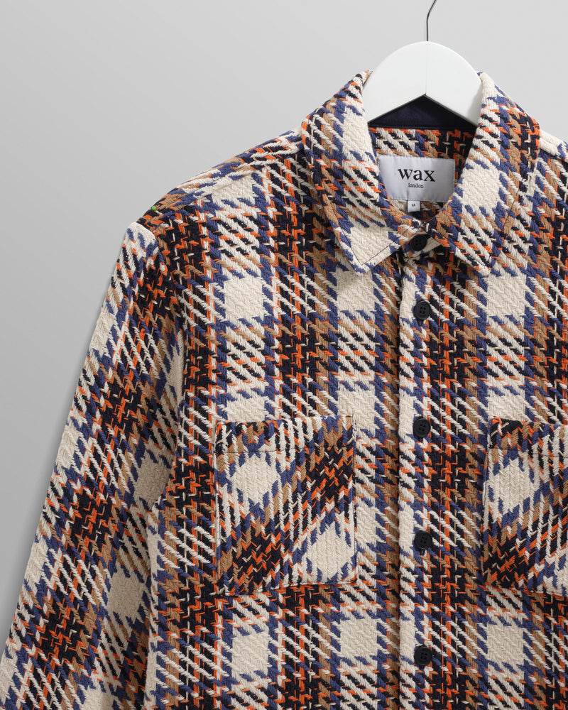 wax london men's Whiting - Ecru And Multicolour Zoar Check Overshirt