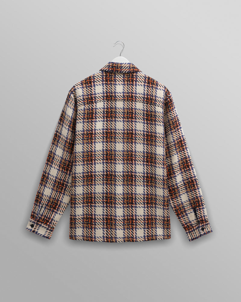 wax london men's Whiting - Ecru And Multicolour Zoar Check Overshirt