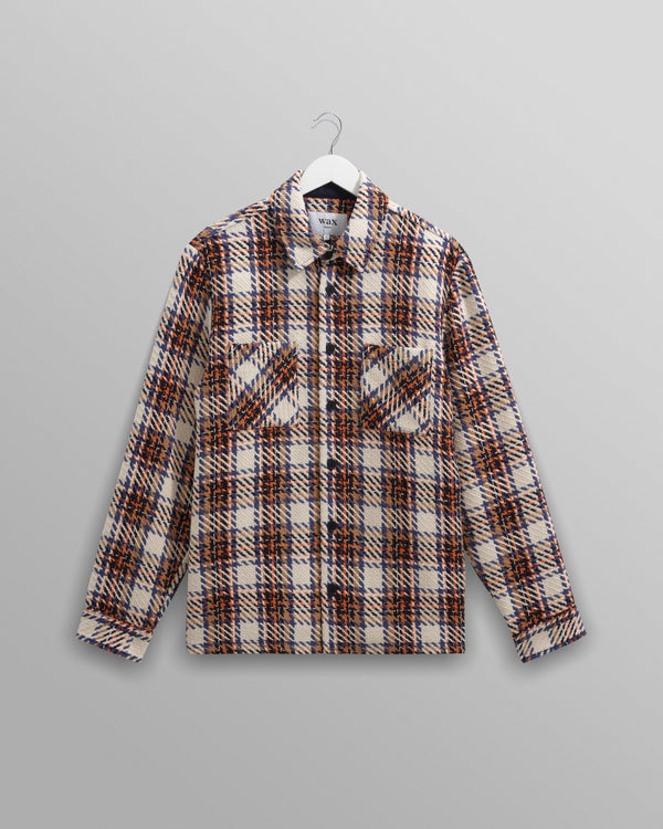 wax london men's Whiting - Ecru And Multicolour Zoar Check Overshirt