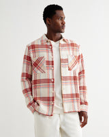 wax london men's Whiting - Ecru And Red Plaid Weave Overshirt