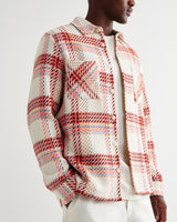 wax london men's Whiting - Ecru And Red Plaid Weave Overshirt