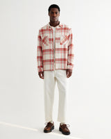 wax london men's Whiting - Ecru And Red Plaid Weave Overshirt