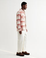 wax london men's Whiting - Ecru And Red Plaid Weave Overshirt