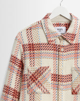 wax london men's Whiting - Ecru And Red Plaid Weave Overshirt