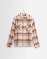 wax london men's Whiting - Ecru And Red Plaid Weave Overshirt