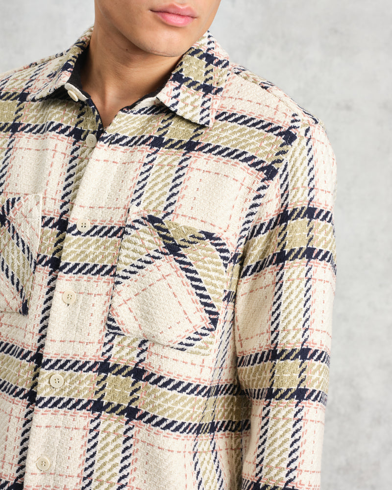 wax london Whiting - Ecru And Sage Harp Check Overshirt