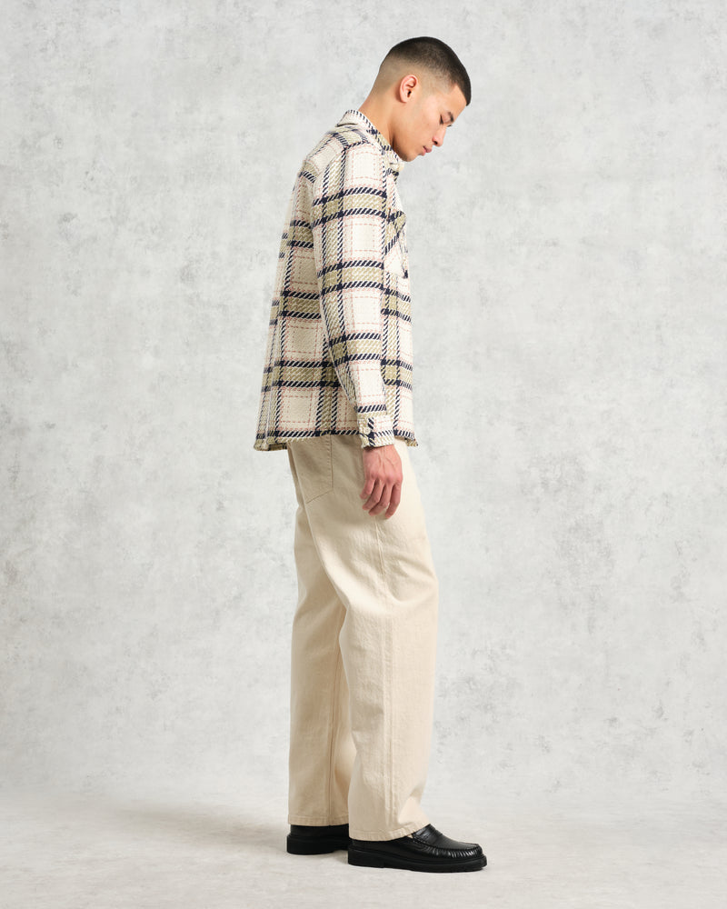 wax london Whiting - Ecru And Sage Harp Check Overshirt