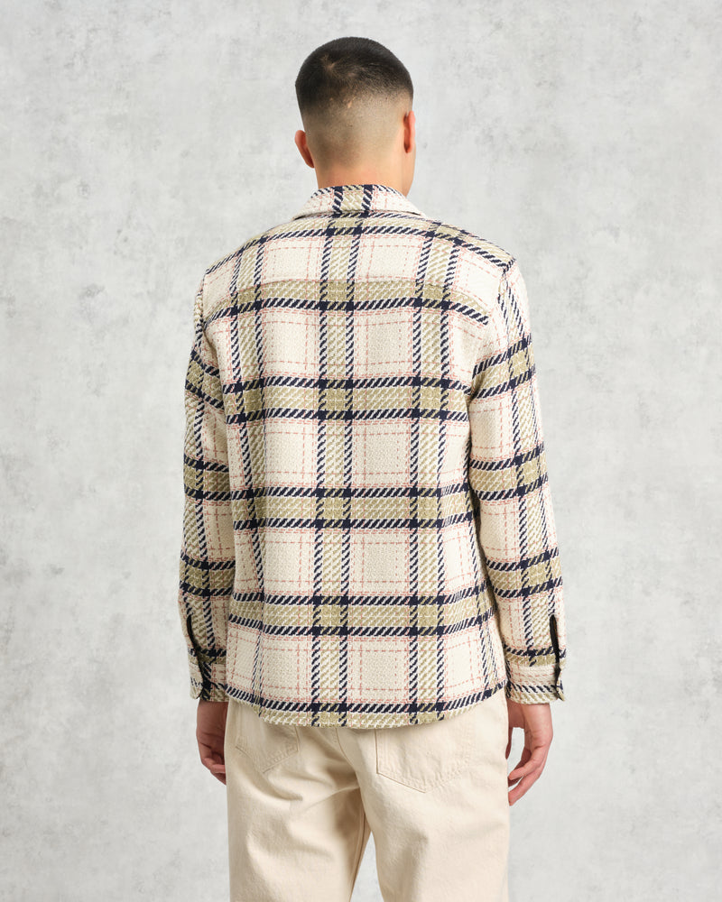 wax london Whiting - Ecru And Sage Harp Check Overshirt