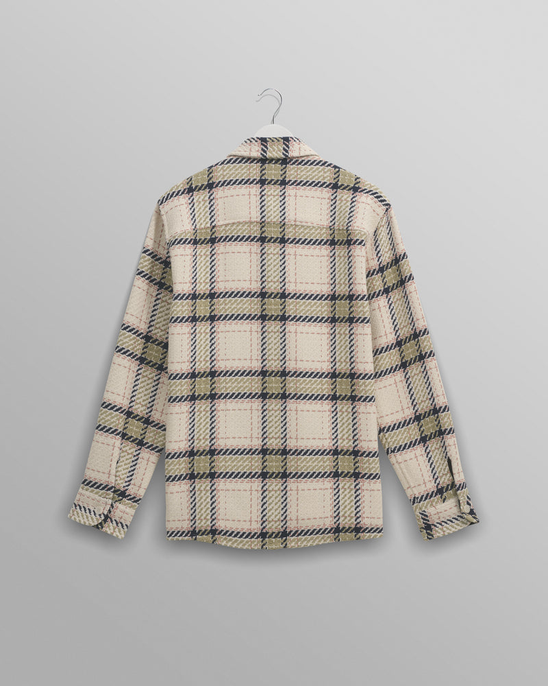 wax london Whiting - Ecru And Sage Harp Check Overshirt