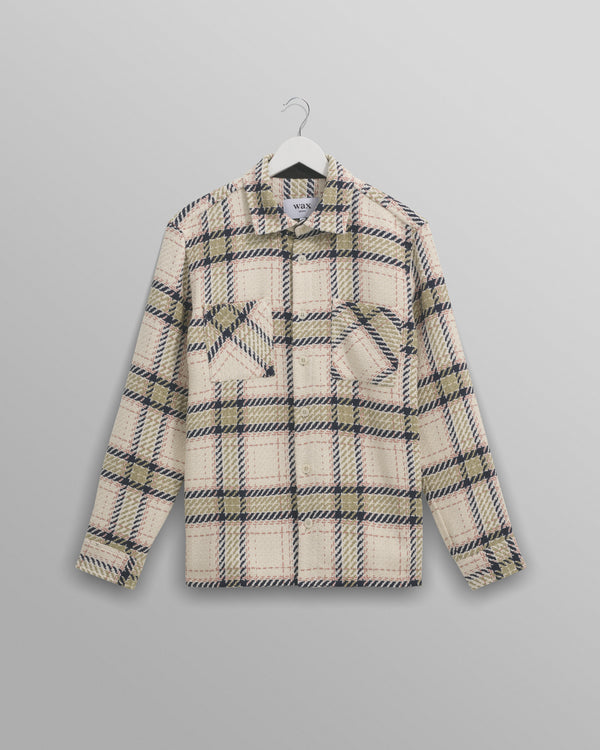 wax london Whiting - Ecru And Sage Harp Check Overshirt