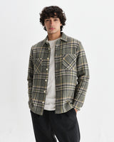 wax london men's Whiting - Green Wool Blend Check Overshirt