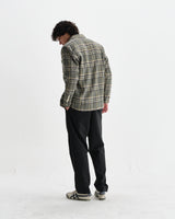 wax london men's Whiting - Green Wool Blend Check Overshirt