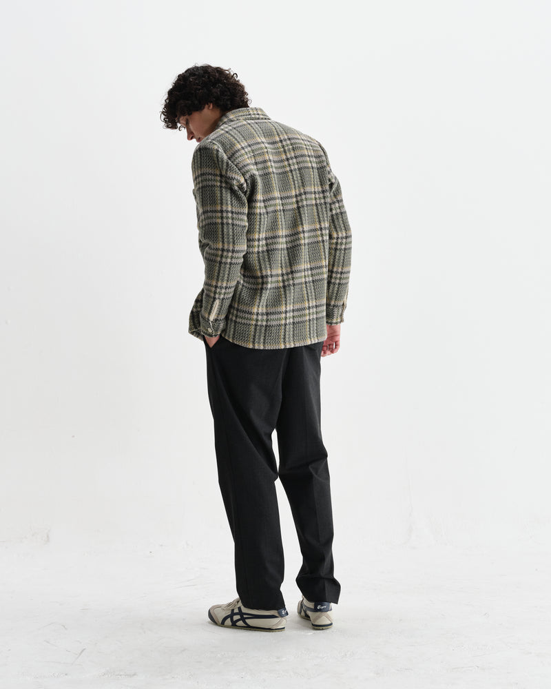 wax london men's Whiting - Green Wool Blend Check Overshirt