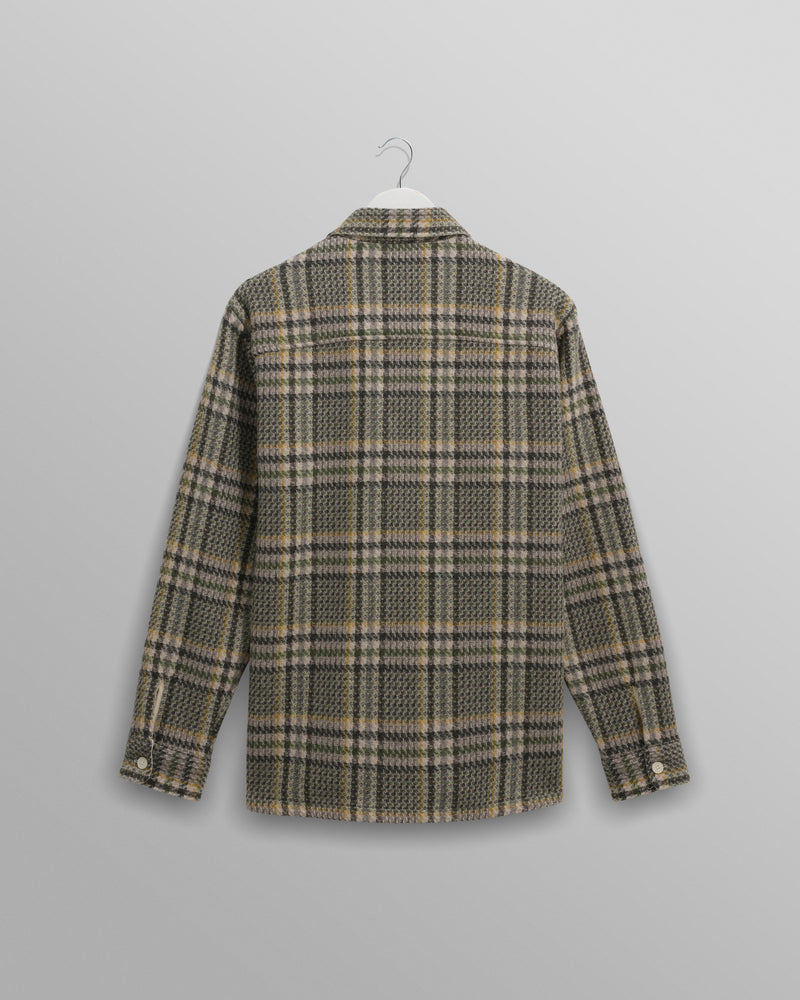 wax london men's Whiting - Green Wool Blend Check Overshirt